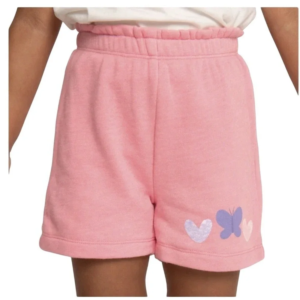Pekkle Girls 4 Pack Pull On Elastic Waist Shorts Purple Pink Butterfly Hearts 2T